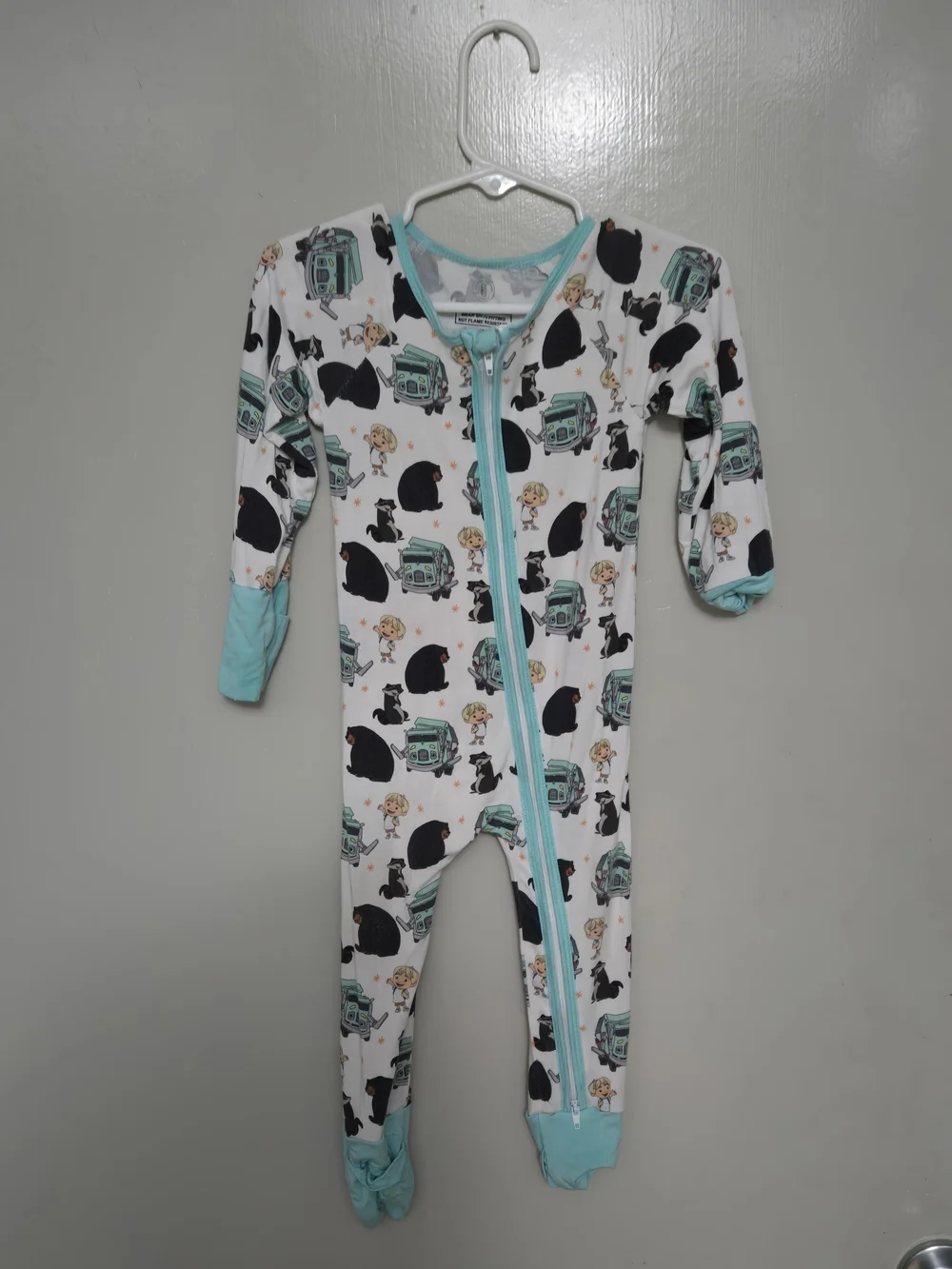 Kids White Footed One-Piece TRASH TRUCK zippy